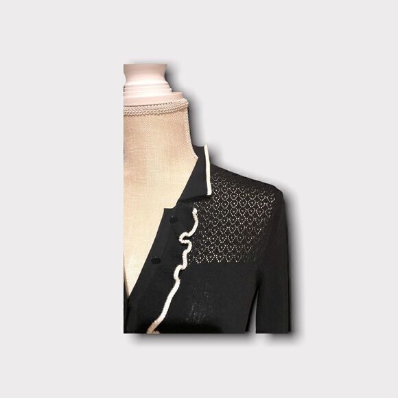 Shoshanna | Women’s Small Mini Sweater Dress Black with Contrasting White Trim - Picture 4 of 8